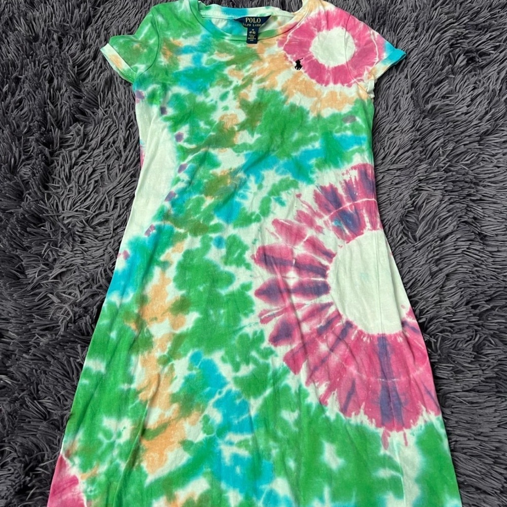 Polo by Ralph Lauren Kids Tie-Dye Dress - Green, Pink, Orange size medium 8-10